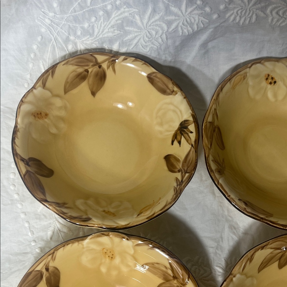 Franciscan Cafe Royale Floral Cream and Brown Bowls 6" - Picture 5 of 8